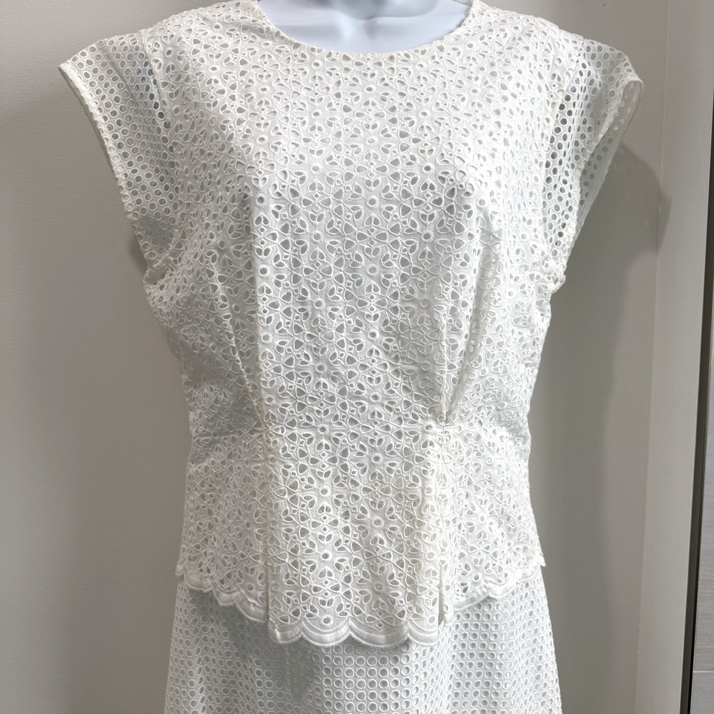 NWT DIANE VON FURSTENBERG Sz8 ANNIKA TIERED EYELET MESH SHORT SLEEVE DRESS IVORY - Picture 7 of 10